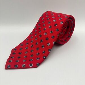 Vintage MCM Keys & Lockwood Red Floral Handmade Silk Tall Man Tie Mad Men